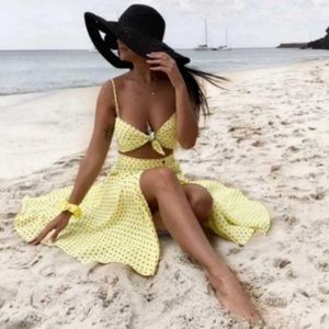 ZARA Yellow Polka Dot Skirt & Reversible Crop Top
